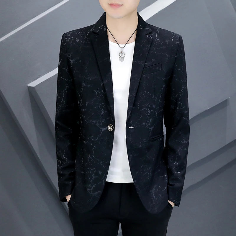 The Main Push Burst Casual Small Suit Trend Pattern Personality Coat Spring and Summer Coat Comfortable Handsome Men's Clothing