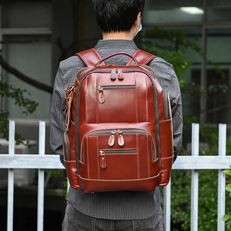 Newsbirds men's leather backpack retro luxury fashion style bagpack travel bag backpack school bag for man leather daypack men