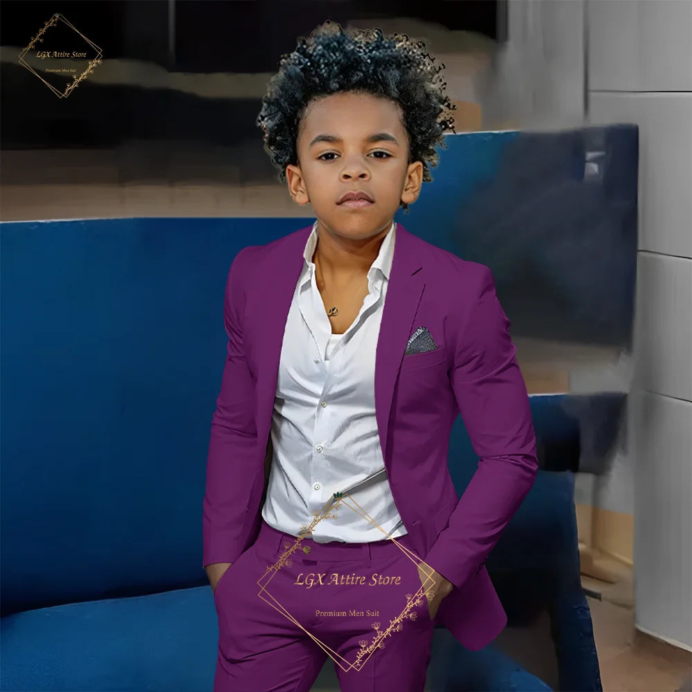 Kids' Orange Single-Breasted Suit (Jacket + Trousers) – Stylish Slim Fit, Perfect for Weddings & Cocktail Parties