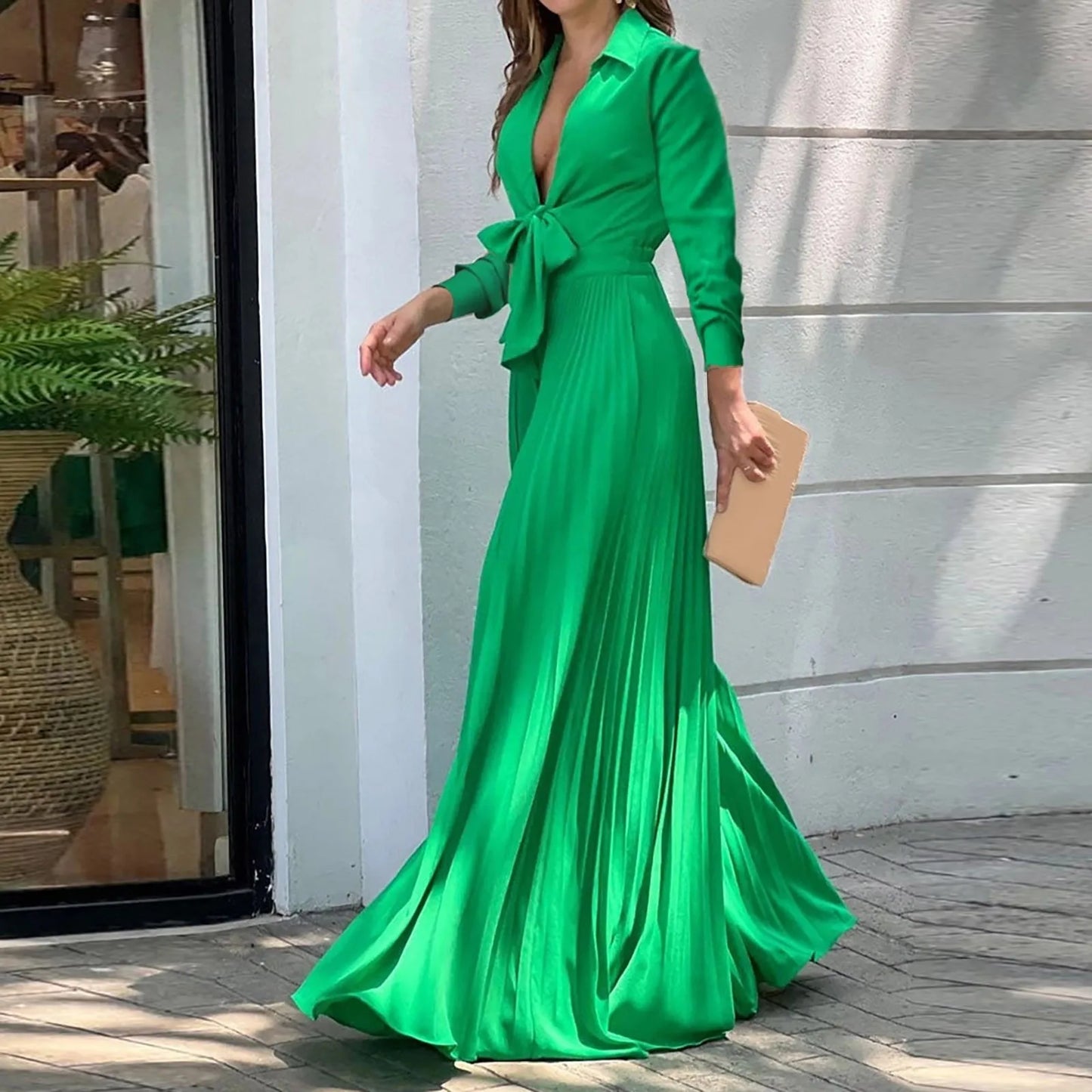 New Years Jumpsuit Women Women Waist High Long Sleeve Sense Green Deep V Neck Light Luxury Women Dress Rompers And Jumpsuits