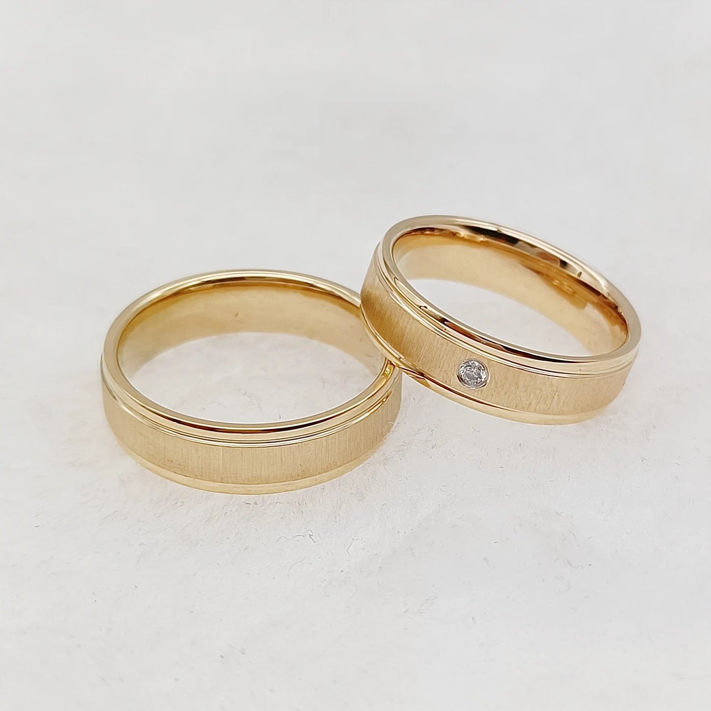 Wedding Rings Sets for Men and Women Handmade Unique Designer Matte 24k Gold Plated Titanium Jewelry Lover's Couples Ring