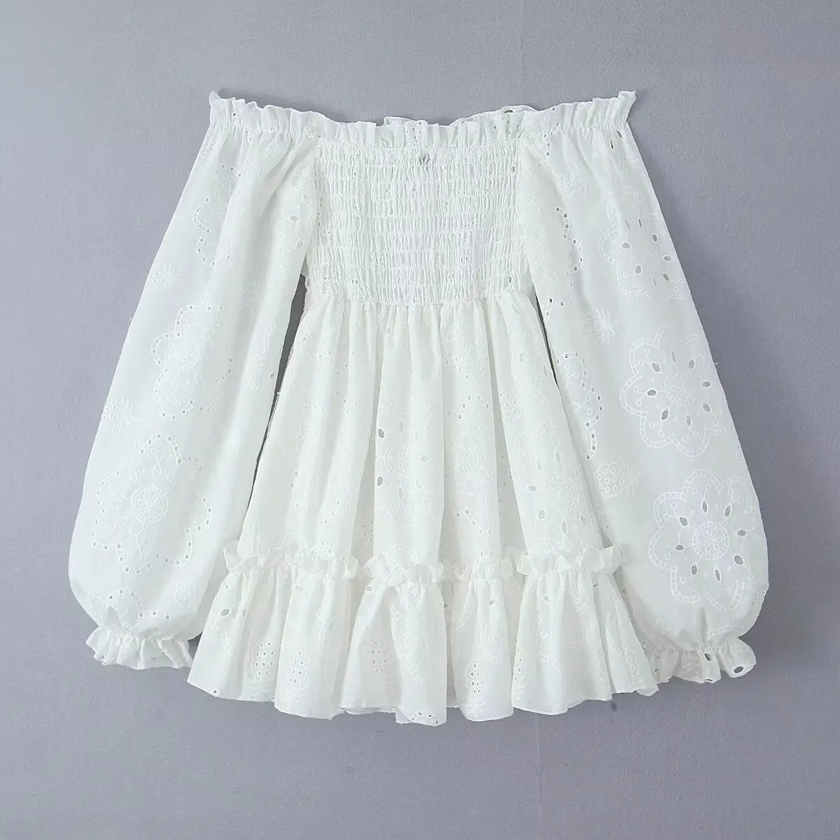 GypsyLady Off The Shoulder Sexy Mini Dresse Cotton Summer Elegant Hollow Out Ruffles Backless Women Vocation Casual Ladies Dress