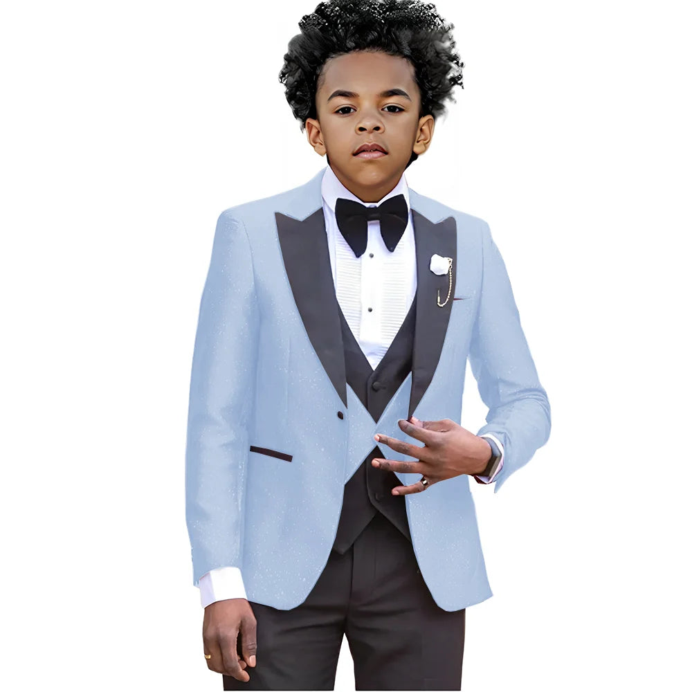 Boy Suits For Wedding Luxury Tuxedos 3 Pieces Slim Fit Boy Wear Party Prom Blazer Vest With Pants Custom Made