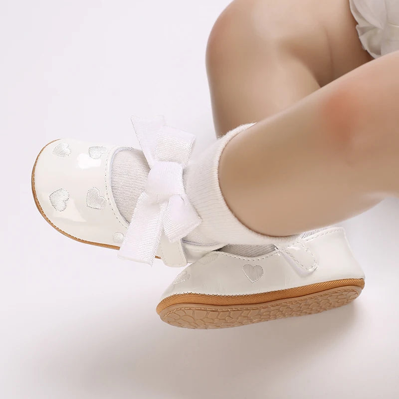 VALEN SINA 0-18 Months Newborn Girl White Baptism Shoes Bow Non-slip Rubber Soft-Sole Flat PU First Walker Mary Janes