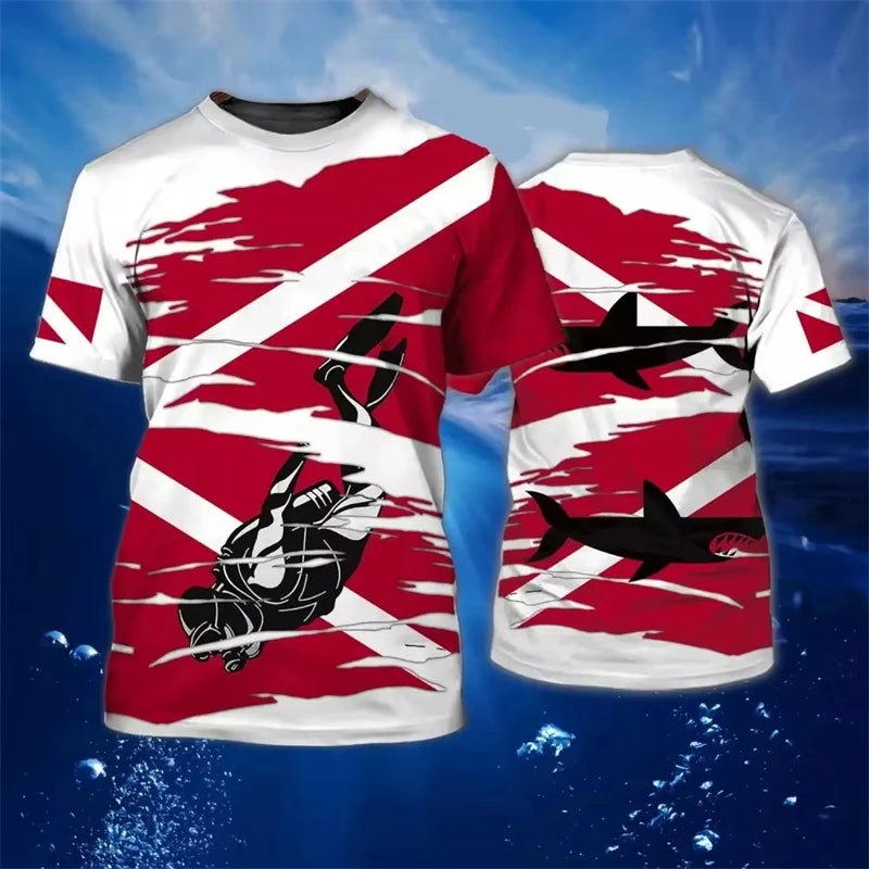 Men's T-Shirt Summer Clothing Diving Printed 3d T Shirts Short Sleeve Tops Casual Oversized Apparel Travel Clothing 2025 Tops