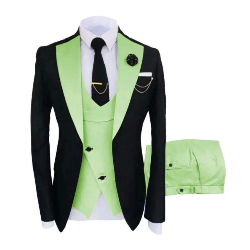 Men Suits 3 Pieces Tailored Best Man Groom Wedding Tuxedo Slim Fit Jacquard Two-color Blazer Jacket Vest Pants Tuxedo Clothing