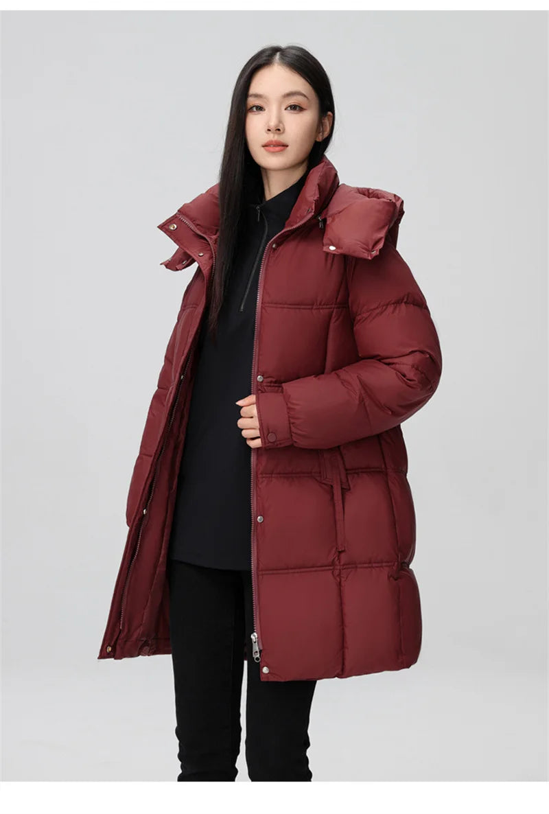 2024 New Winter Women Jacket Mid Long Hooded Parka Cotton Padded Jacket Female Parkas Loose Casual Warm Outwear Snow Wear Coats