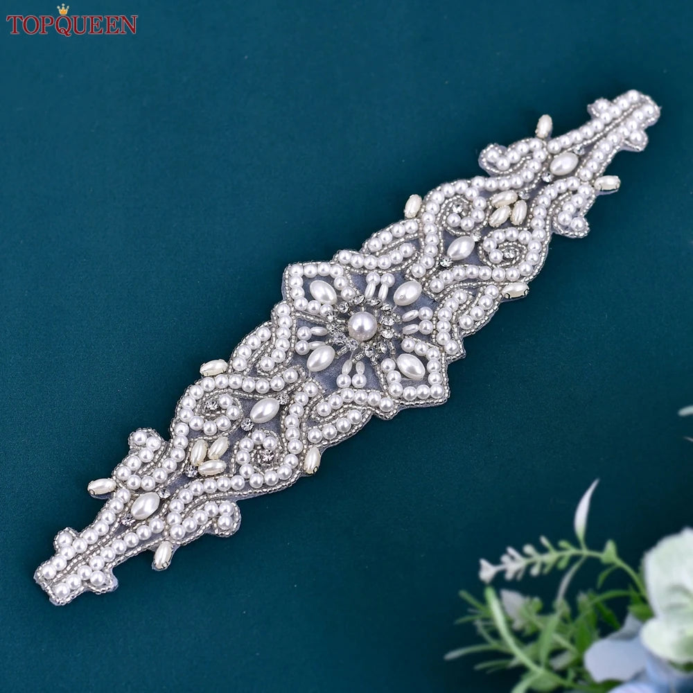 TOPQUEEN Wedding Dress Belt Luxury Full Pearl Bridal Belt Women Moroccan Decoration Satin Ribbon Belt Handmade Beaded S26A