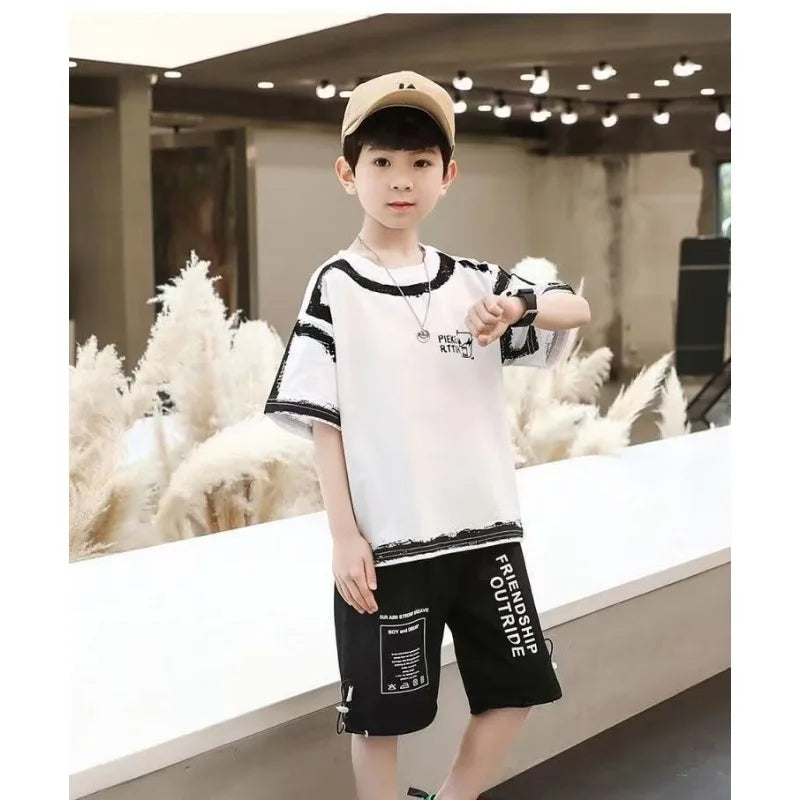 Boys' summer fashion casual sports 2-piece T-shirt+pants suitable for boys' hip-hop style fashion clothing set, lightweight and