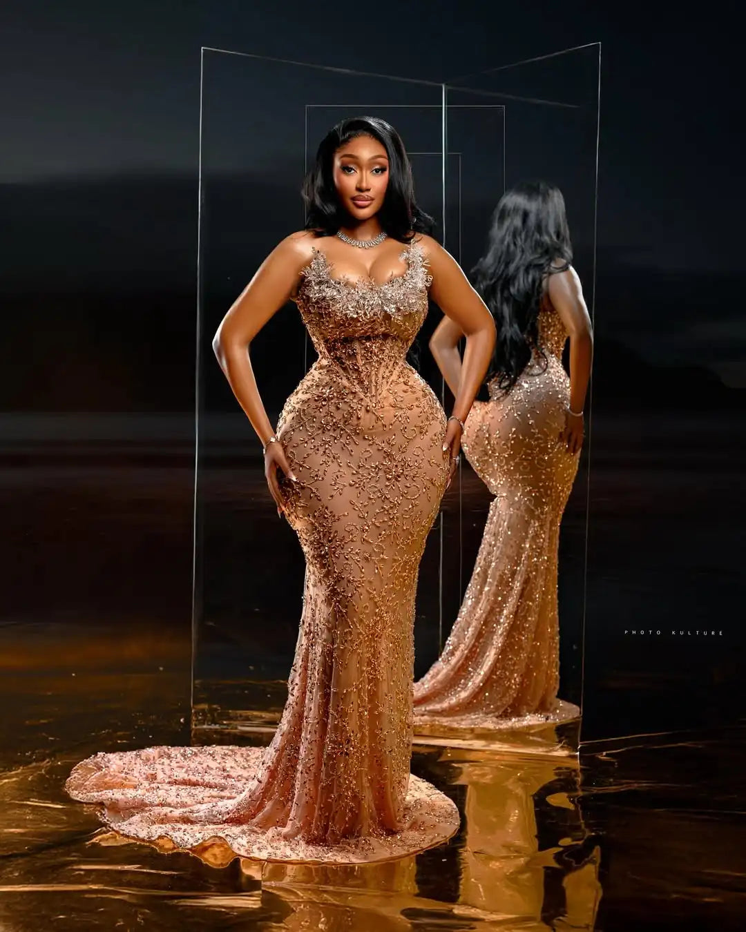 African Luxury Golden Beaded Birthday Dress Aso Ebi Wedding Reception Gown Bridal Dress Custom Black Women Evening Dresses 2026