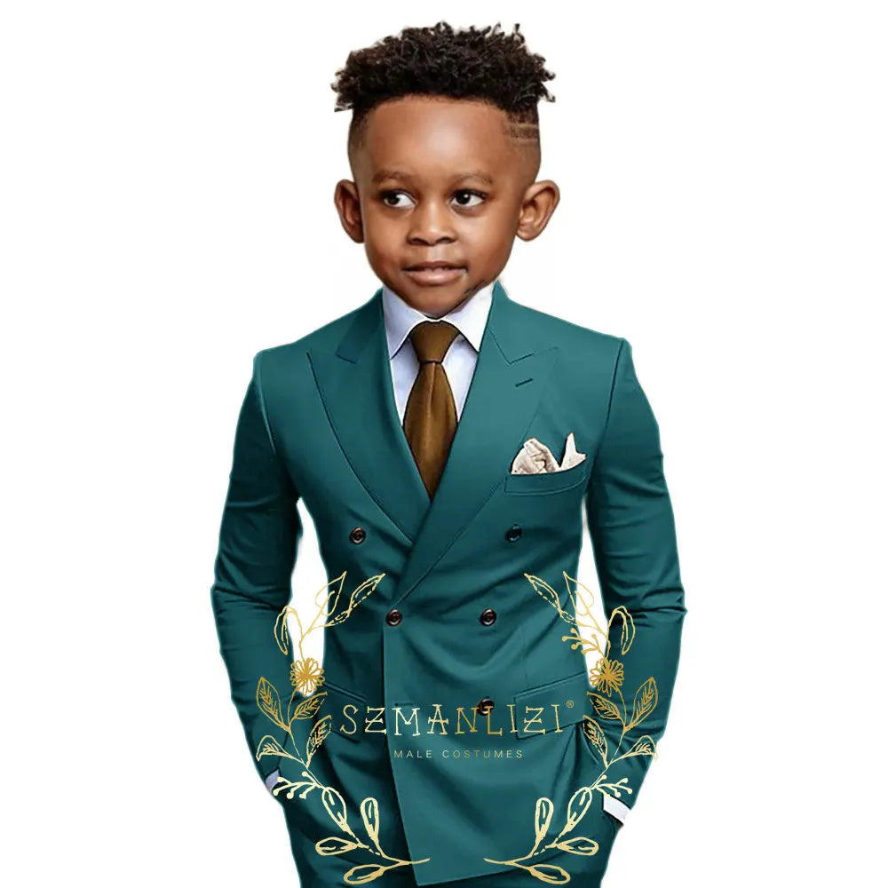 Brown Boys Suit Double Breasted Jacket Pants 2 Piece Set Business Style Formal Wedding Tuxedo Custom Size Blazer Kids