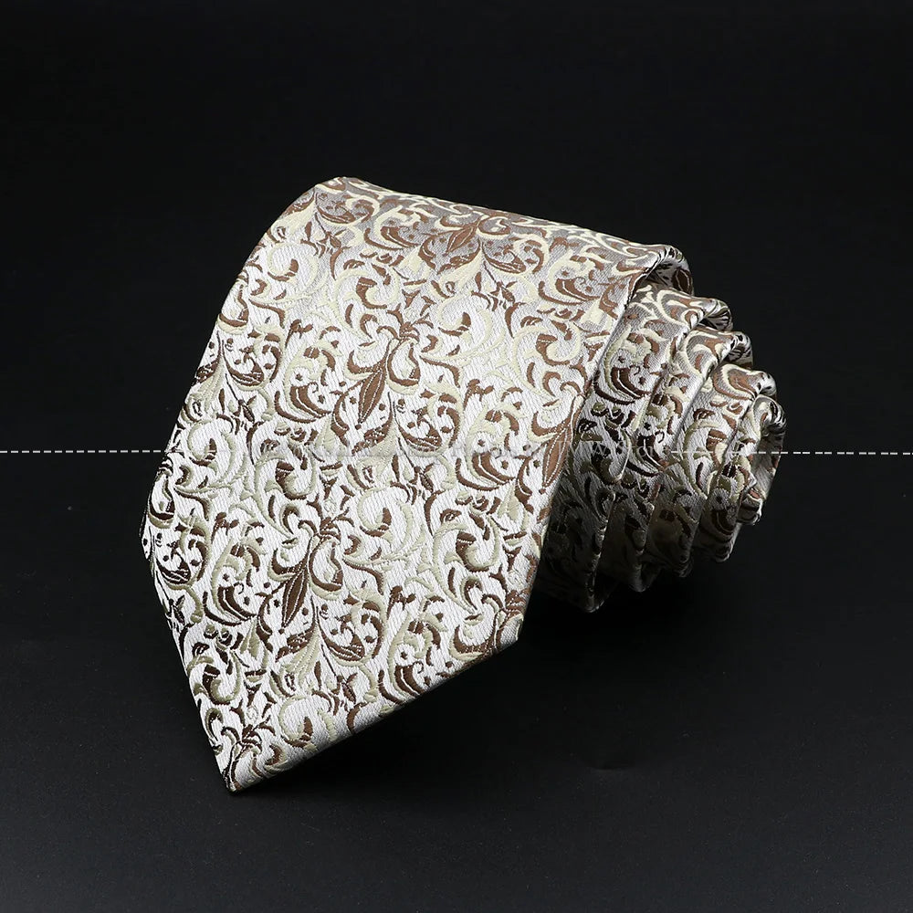 New Design Wedding Men Tie Brown Solid Striped Paisley Flower Neckties Men Business Dropshipping Groom Collar Accessories Gift