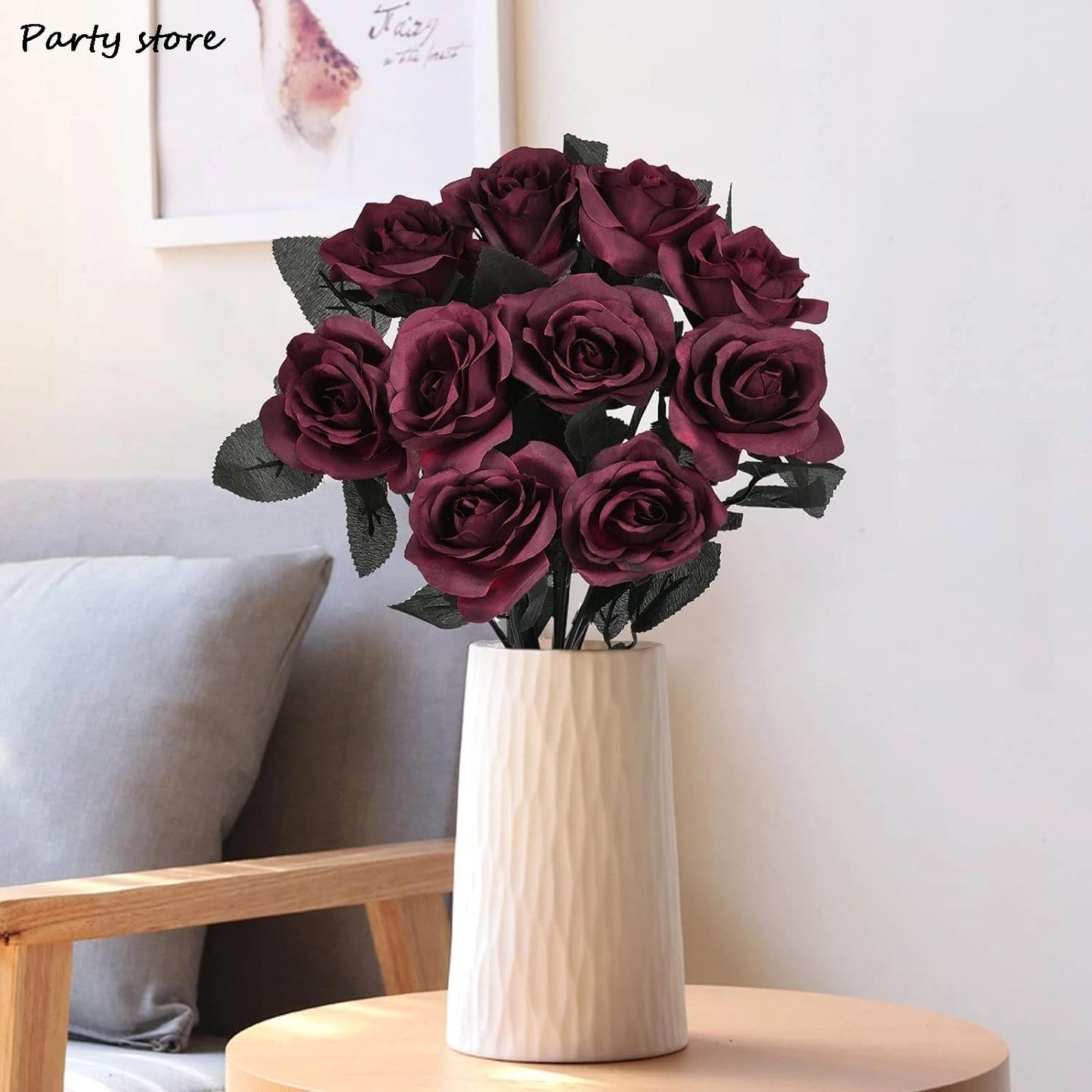 Halloween Burgundry Dahlia Black Artificial Flower Branch Wedding Flower Wall Arrangement Materials Fake Flower Table Home Decor