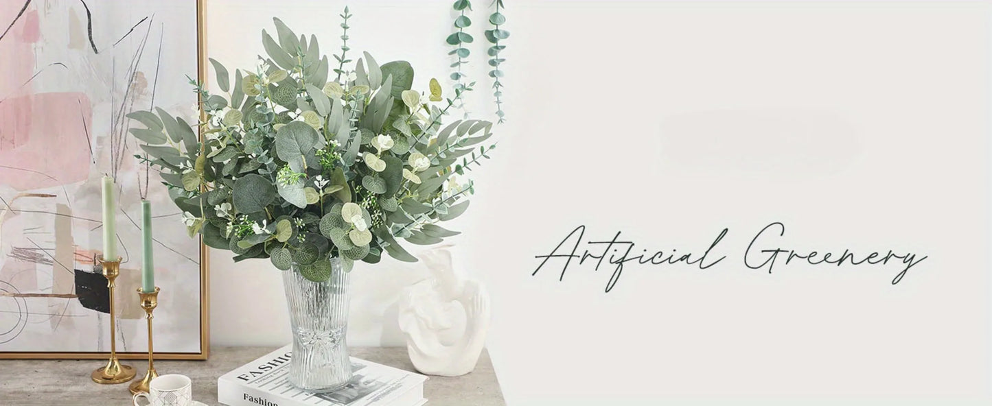 20pcs Artificial Mixed Eucalyptus Leaves Stems Silver Dollar Leaves for DIY Bouquets Floral Arrangement Home Decor Wedding