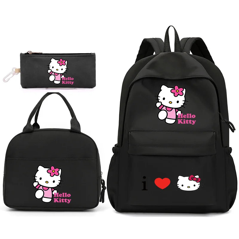 3pcs/Set Hello Kitty Backpack with Lunch Bag for Teenagers Student School Bags Casual Comfortable Travel Set