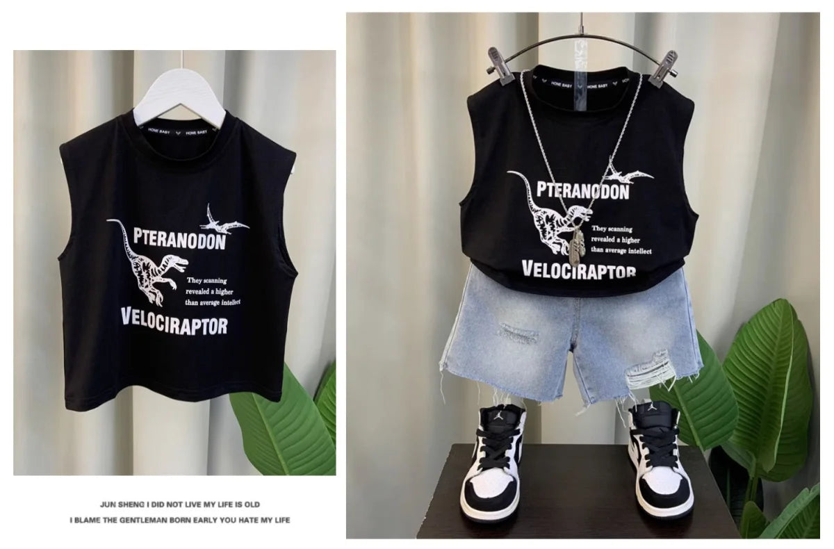 Boys Clothing Set New Fashion Baby Summer Sleeveless Clothing Children's Short Sleeve T-shirt Shorts Two Piece Set