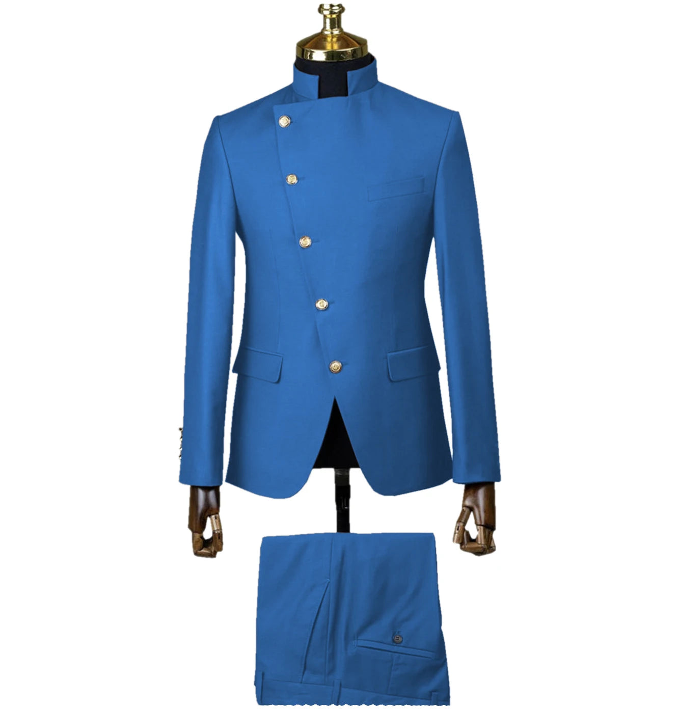 Men's Suit Blazer Sets 2 Pieces East Style Slim Fit Formal Indian Middle Stand-Up Collar Suit for Men Slant-Breasted Wedding