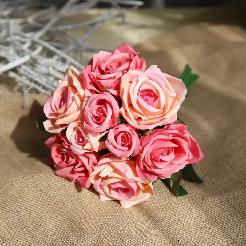 9 Head Artificial Bouquet Rose Bouquet Wedding Decor Artificial Flower Home Decoration Accessories Silk Flowers