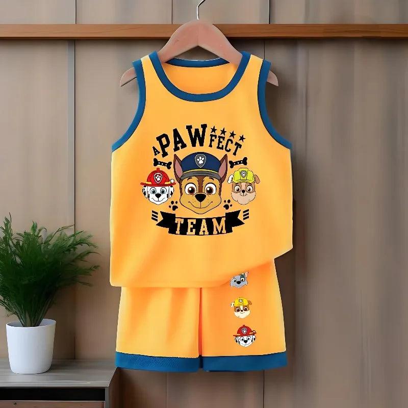 Summer Boys Breathable Sport Clothing Sets PAW Patrol Printed Children's Basketball Top and Shorts 2pcs Set Kids Casual Outfits