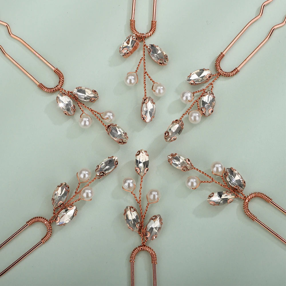 Silver Rhinestone Hairpins for Wedding Hair Accessories Women Handmade Gold Pearl Bridal Hair Pins Simple Trendy Headpiece Tiara