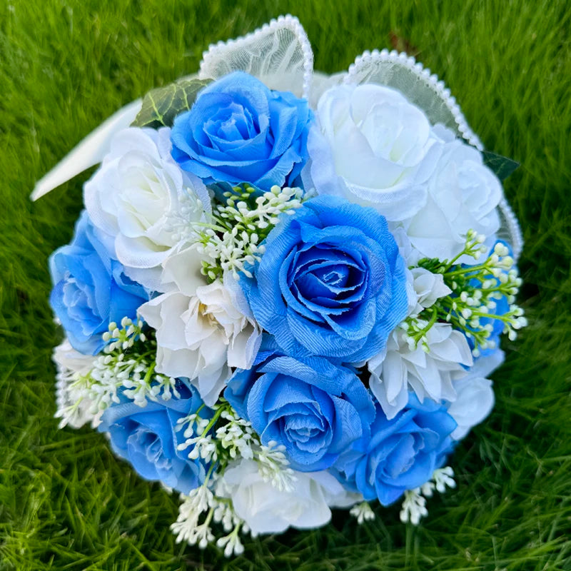 1PC White Rose Bouquets for Bride Bridesmaid Bouquets Wedding Tossing Bouquet photography props Ball Party Valentine's Day Gift