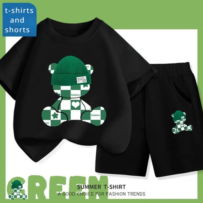 Summer Baby Boy Clothes Set Children Girls Cartoon Bear Short Sleeve T-shirts Top and Shorts Bottom Suit Kid Casual Tracksuits