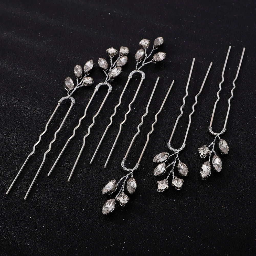 Silver Rhinestone Hairpins for Wedding Hair Accessories Women Handmade Gold Pearl Bridal Hair Pins Simple Trendy Headpiece Tiara