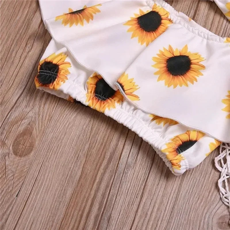 Kids Girls Clothing Sets Floral Print Off Shoulder Crop Top and Culotte Skirt Suits ( Not Include Hats, Bags,Glasses)