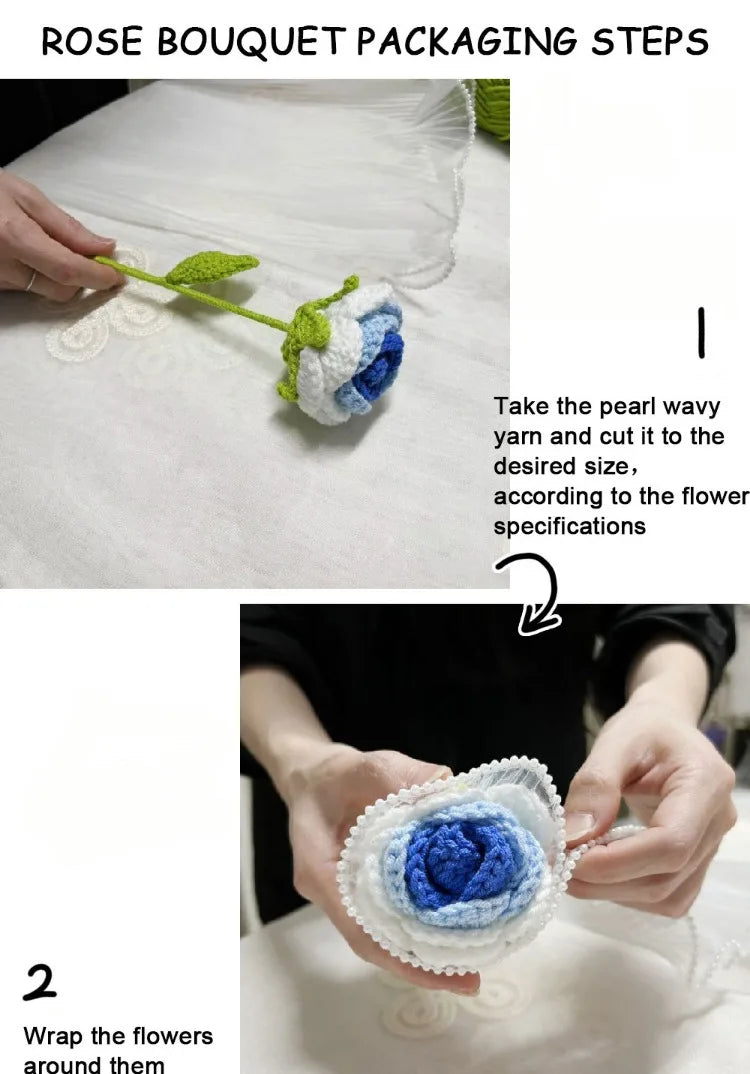 Handmade Knitted Crochet Artificial Rose Bouquet DIY Material Pack Wedding Decoration Bride Holding Flowers Valentine's Day Gift