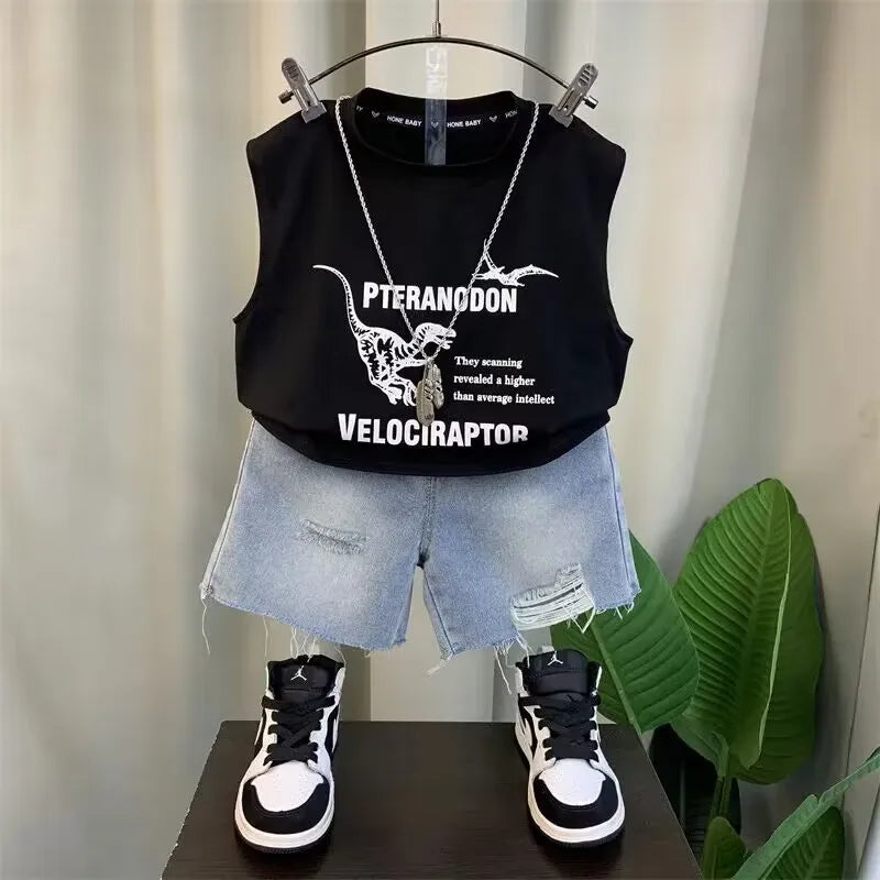 Boys Clothing Set New Fashion Baby Summer Sleeveless Clothing Children's Short Sleeve T-shirt Shorts Two Piece Set