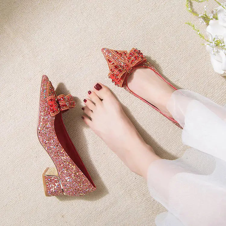 Women's Summer Footwear Stilito Rhinestone Shoes for Woman 2024 with Wedding Bride Genuine Mark Chic and Elegant A Comfortable E