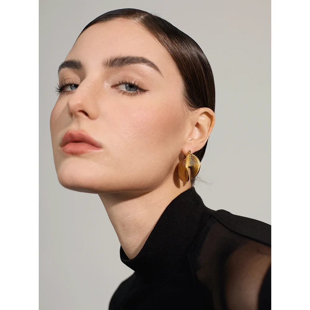 Yhpup Stylish Unique Stainless Steel Geometric Statement Waterproof Earrings Creative Metal Gold Color Temperament Jewelry Women