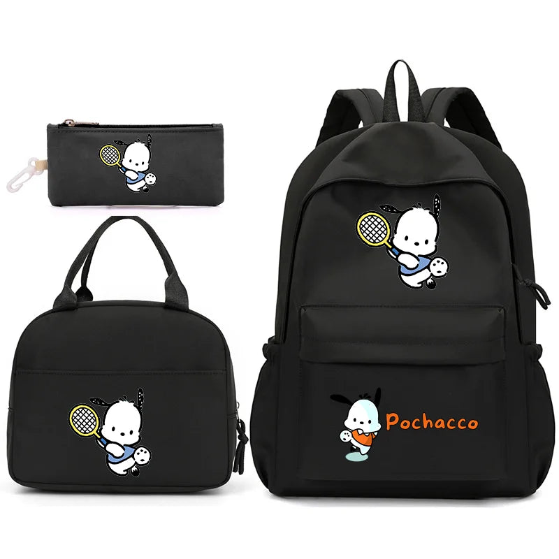 3pcs/Set Pochacco Backpack with Lunch Bag for Teenagers Student School Bags Casual Comfortable Travel Set