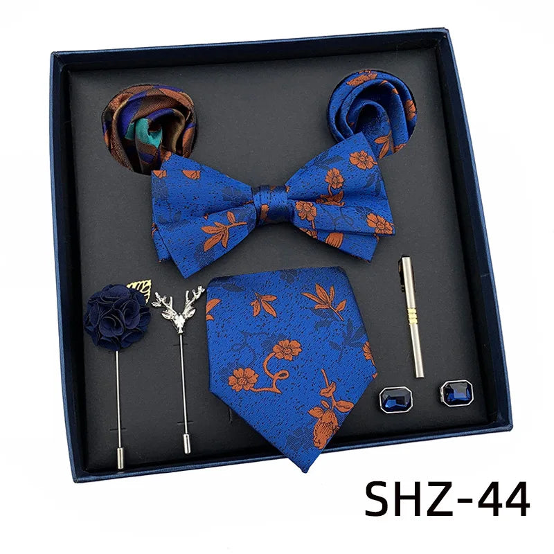 Vintage Green Men's Tie Set Luxury Neck Ties For Wedding Gift Bowtie Handkerchief Cufflinks Tie Clip Brooch Set For Male Necktie