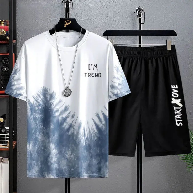 Summer Casual Set for men Suit Men's Thin Quick Drying Round Neck Short Sleeved T-shirt Youth Home Wear Sports Two-piece Set