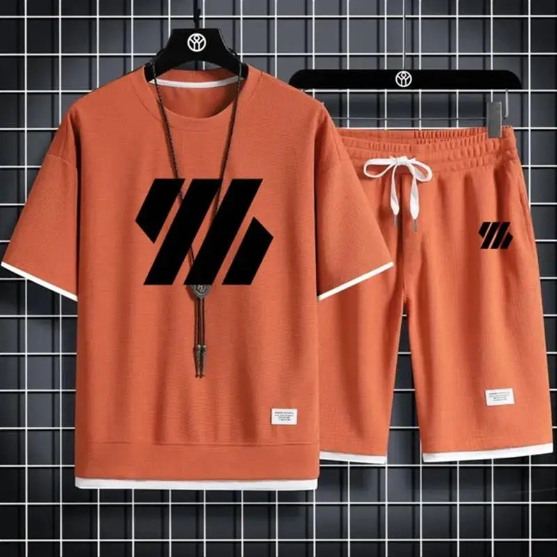 Mens Sports Suit Fashion Short Sleeve Tracksuit Men Suits Summer Men's Two Piece Set Linen Fabric Casual T-Shirt and Shorts Set