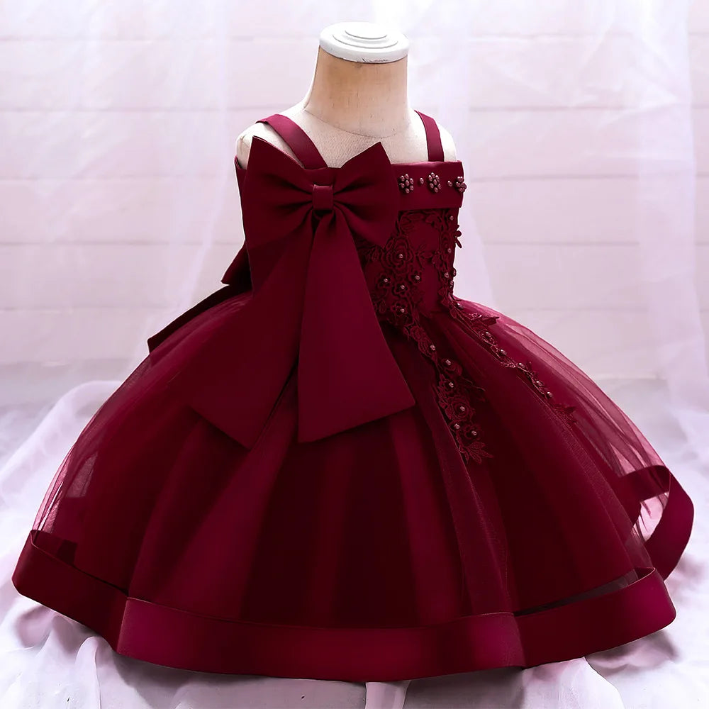6 12 24 36 Months Baby Girls Dress Big Bow Wedding Party Elegant Little Princess Dress Kids Birthday Present Christmas Vestidos