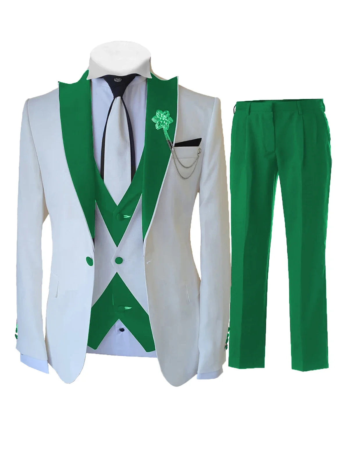 Fashion Luxury Tailor-made White Suits For Men 3 Piece Set Slim Fit Formal Wedding Best Man Groom Tuxedo(jacket+Vest+Pants)