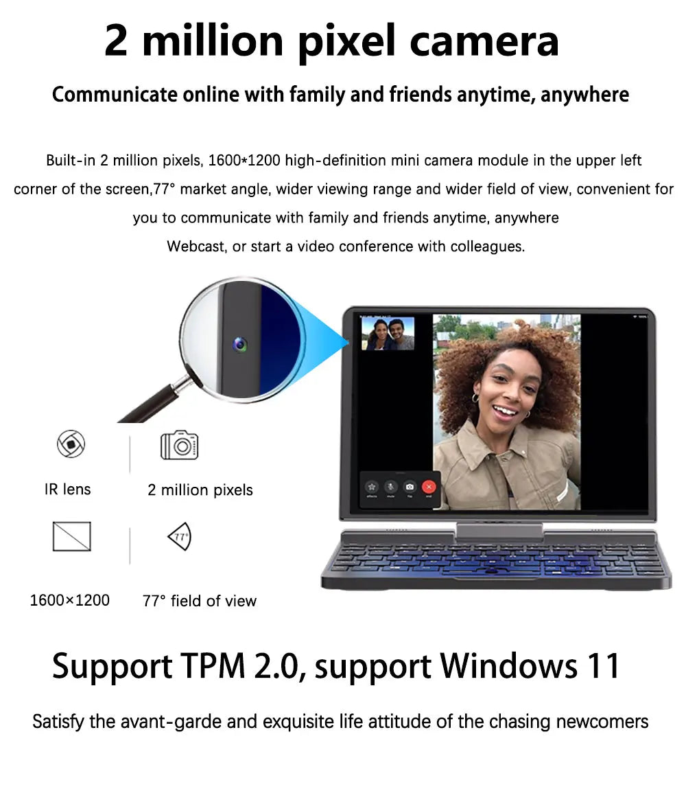Mini Laptop 8 inch HD Touch Screen Mini Computer Windows 11 Pro Intel N100 4 Cores 2-in-1 Pocket PC 12GB LPDDR5 RAM 1TB M.2 SSD