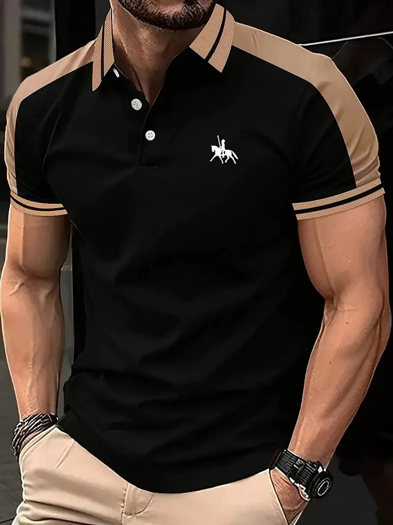 2024 Cross-border summer new European and American muscle men daily casual printed lapel short-sleeved sports Polo shirt