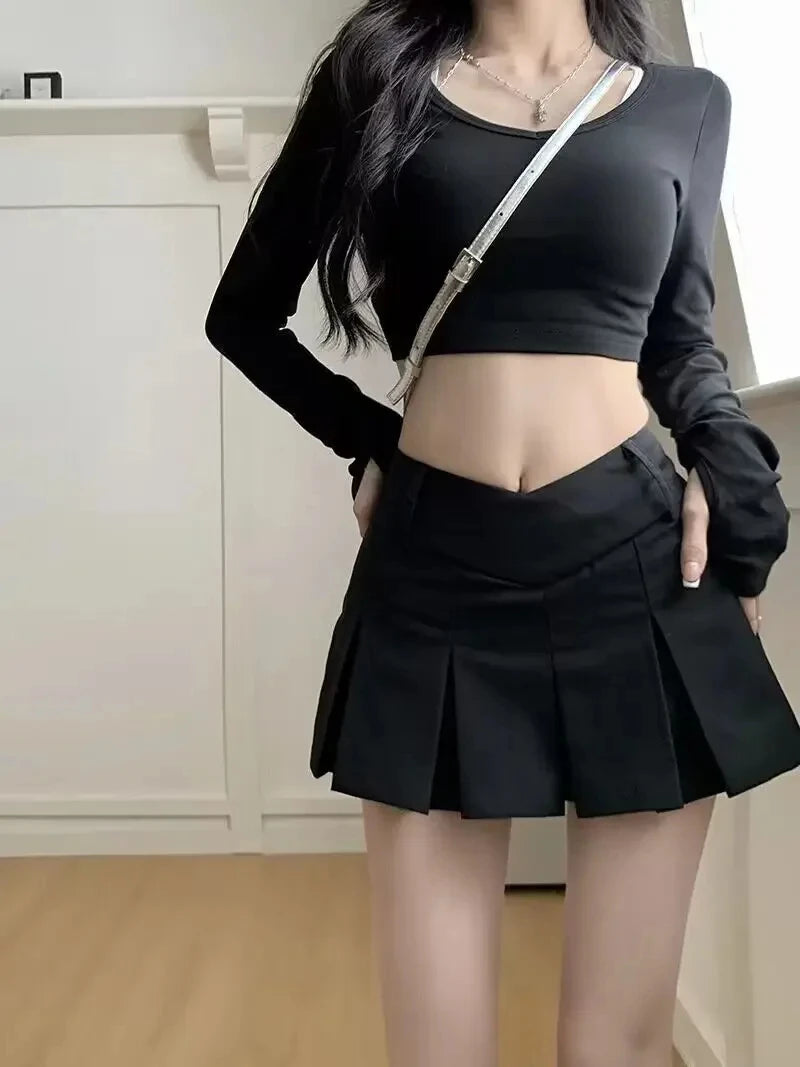 2024 Autumn Cute Aesthetic Y2k Micro Skirts High Waist Harajuku Streetwear Mini Skirt Sexy A-line V Waist Design Pleated Skirts