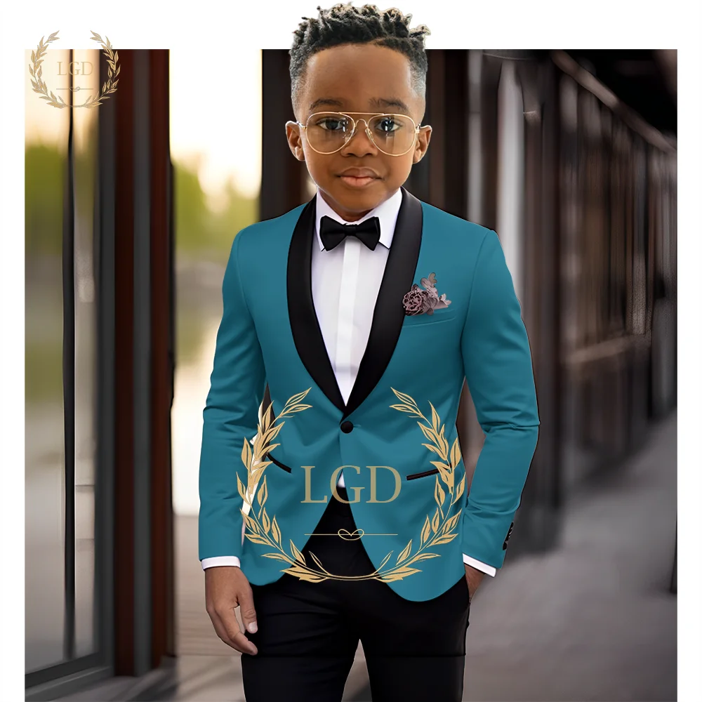Boys' black shawl collar single button suit dress set 2-piece (jacket+pants) children's wedding party birthday tailcoat