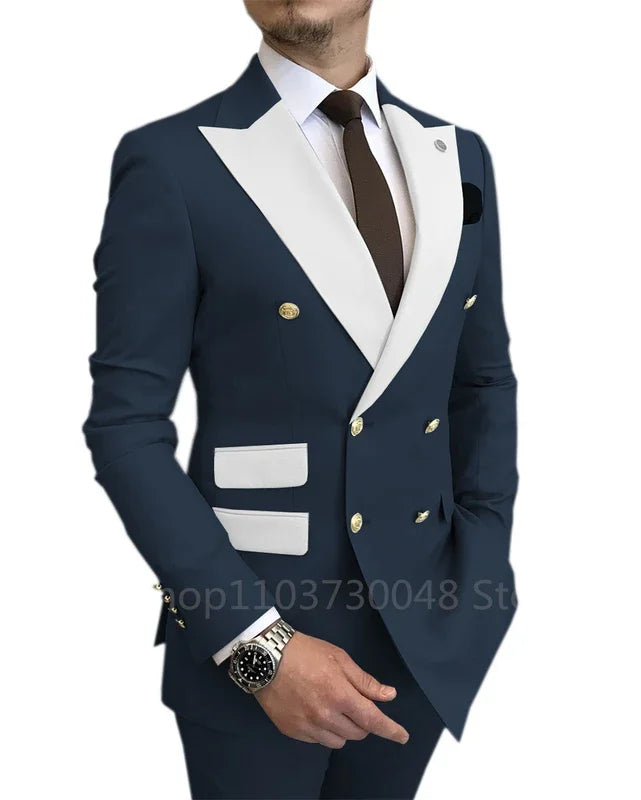 2 Piece New Design Slim Fit Wedding Men Suits Solid Groom Tuxedos Formal Suits for Prom Party Best Man Peak Lapel Blazer Pants