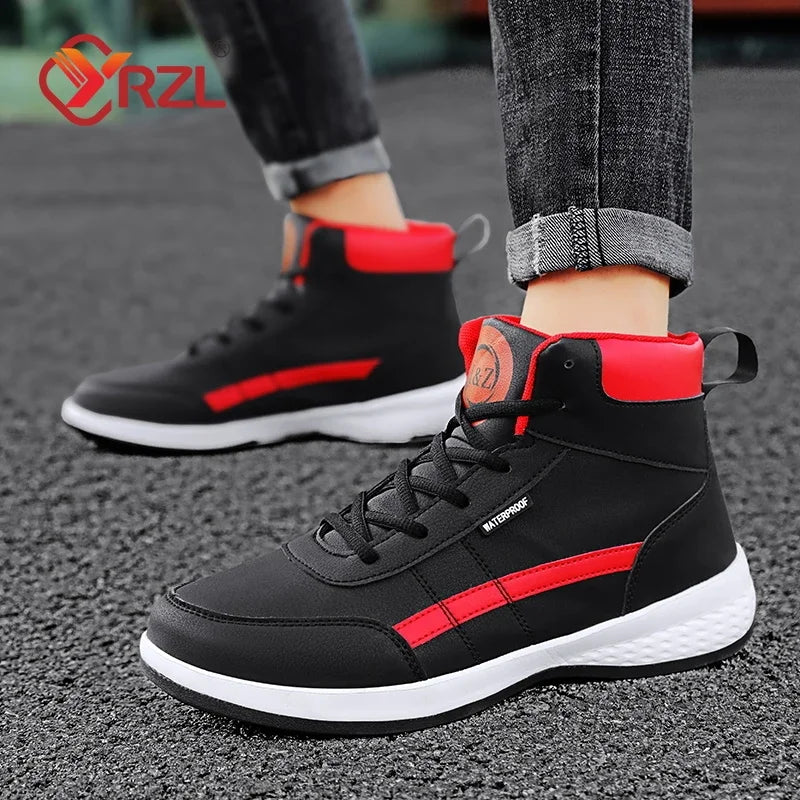 YRZL Men Shoes Spring Autumn Hight Top Waterproof Walking Sneakers Leisure Male Leather Sports Shoes Non-Slip Shoes for Men