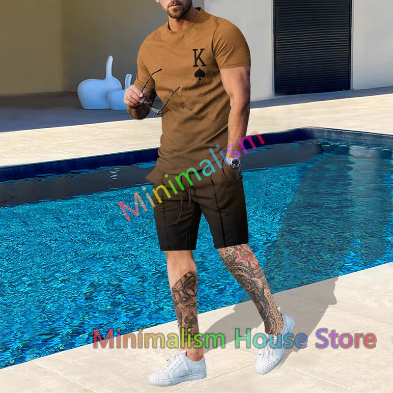 2025 New Men's Tracksuit Sets Short Sleeve T-Shirt Suit Casual Suit Sports Solid Color Streetwear Shorts 2 Piece Male Clothes