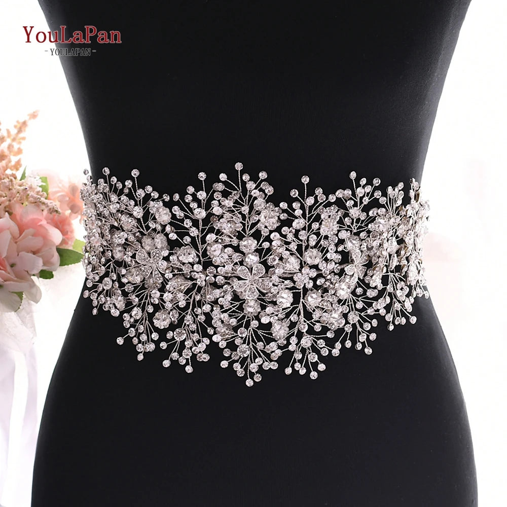 YouLaPan Luxury Women Belts Bling Rhinestone Accessories For Wedding Brides Alloy Flower Belts For Bridesmaid Dresses Sash SH240