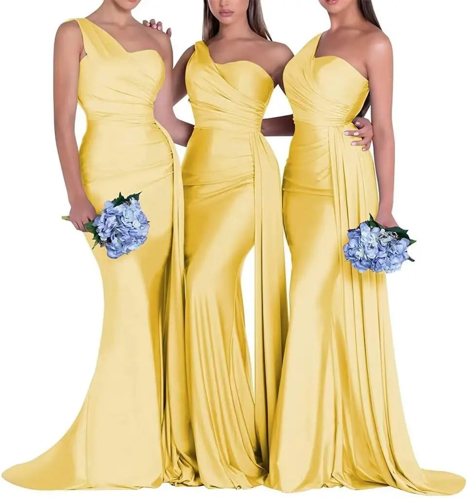 Purple Blue Pink Bridesmaid Dresses Women For Wedding Satin One Shoulder Sexy Mermaid Vestidos Para Bodas Mujer Invitada Chic