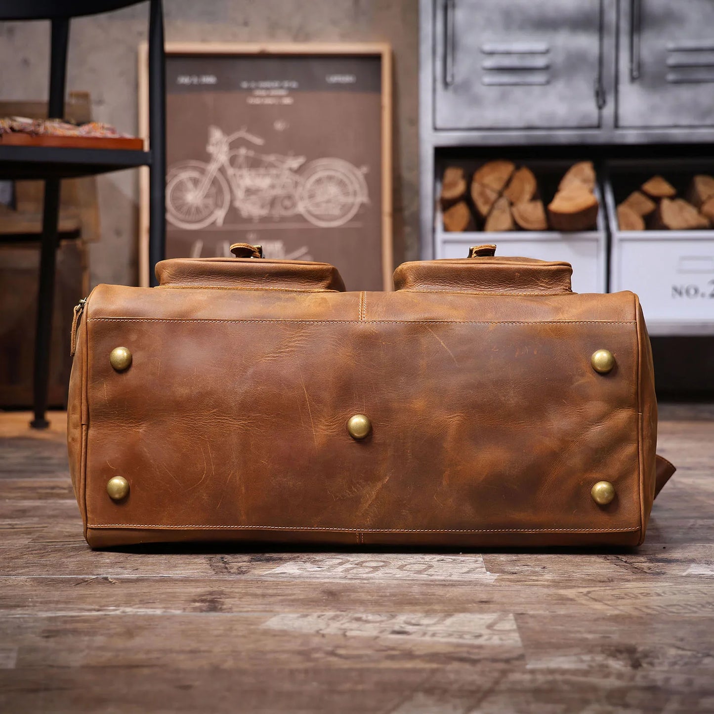 S.WORKER Vintage Genuine Leather Travel Bag Crazy-horse Cowhide Leather Duffel Bag Handicrafted Weekender Bag Gym Bag