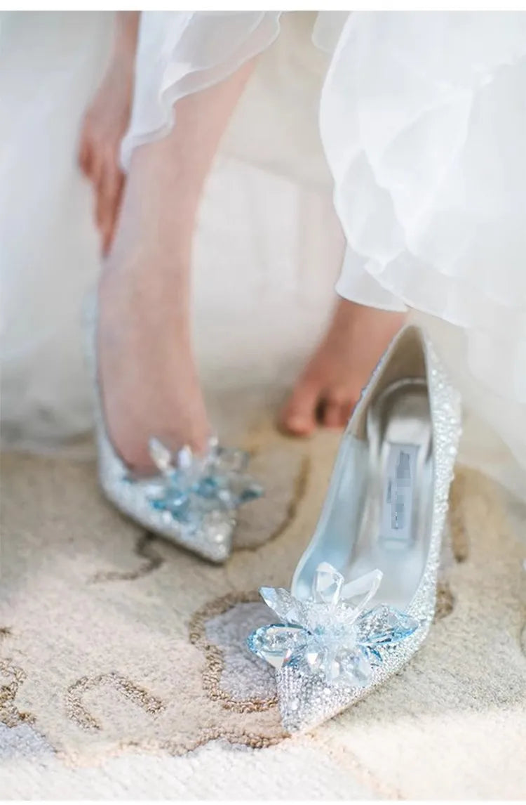 Spring and Autumn 2025 New crystal shoes, thin heels, bridal wedding shoes, pointed bridesmaid high heels women shoes pumps