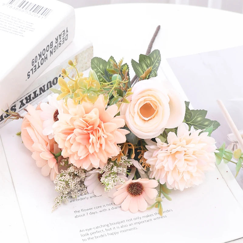 30cm Autumn Artificial Flowers Rose Bride Wedding Christmas Decoration For Vase Home Living Room DIY Fake Bouquet Daisy Plants